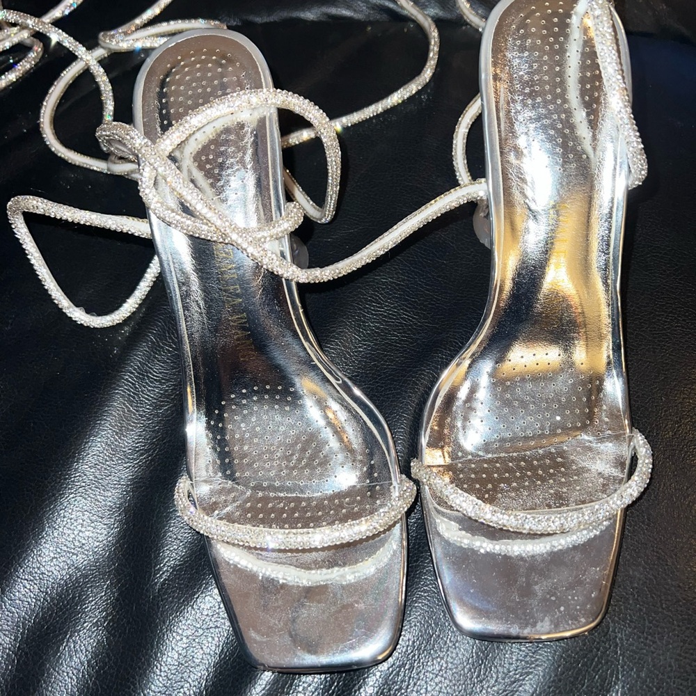 Silver rhinestone wrap heels size 8 only worn twice - Picture 5 of 9